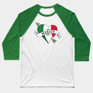 I Love Mexico Flag Heart Tattoo Flash Baseball T-Shirt